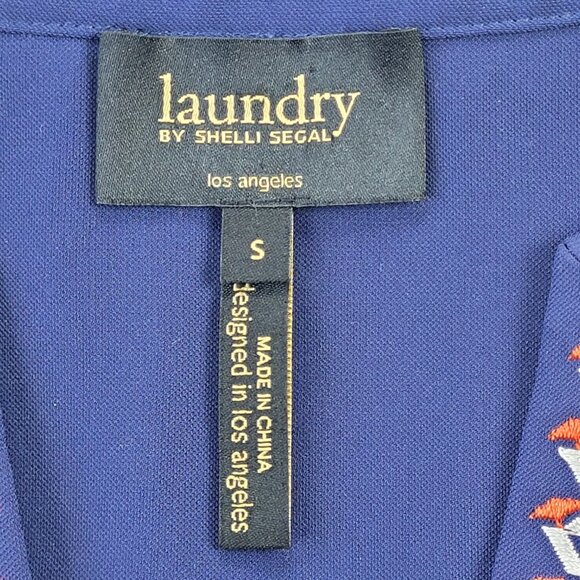Laundry by Shelli Segal navy blue shirt dress embroidered neckline size S - Picture 10 of 15